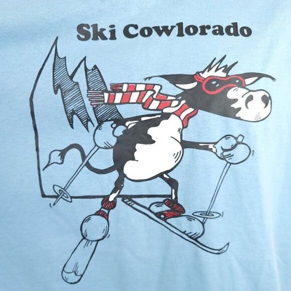 Ski Cowlorado T Shirt Vintage 80s Downhill Skiing Funny Made In USA Mens Large - Picture 2 of 7